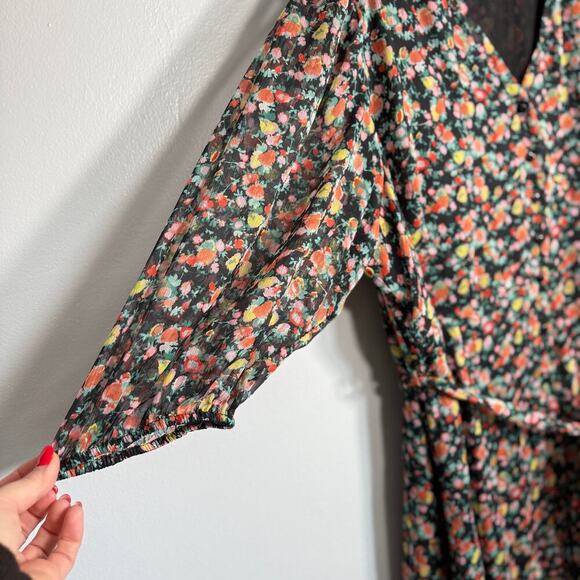 Mango Floral Button Down Puff Sleeve Maxi Dress Plus Size 22 Black - Picture 5 of 7